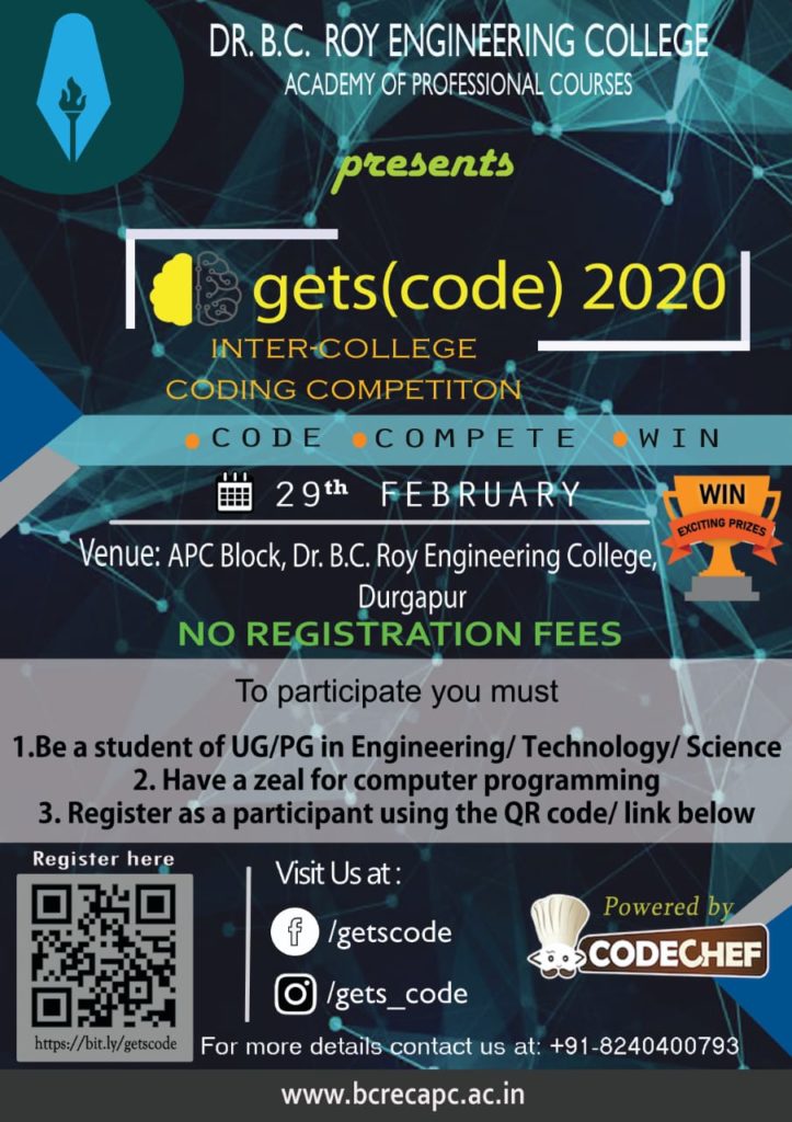 “GETS(CODE) 2020”, an Inter College Coding Competition held at BCRECAPC